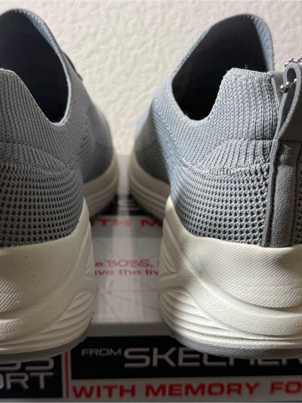 Skechers Slip-On Knit Sneakers in Light Gray and White - Picture 3 of 9